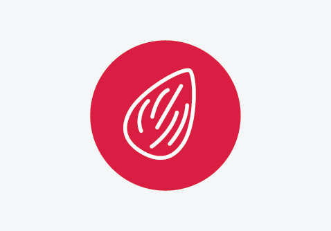 Outline illustration of an almond nut with a small leaf, representing the almond allergen.